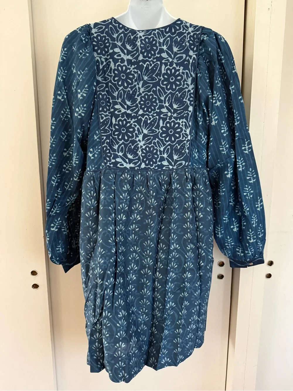Faherty Solstice mixed print boho mini dress tunic blue cottagecore small - Picture 3 of 10